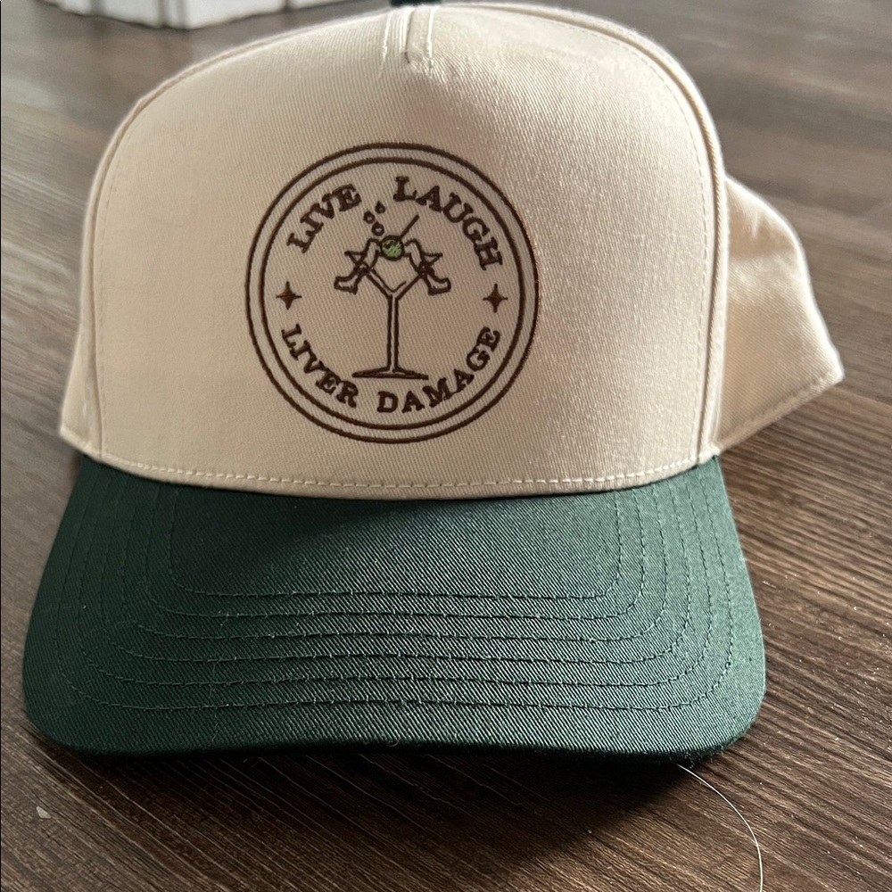 Live Laugh Liver Damage Beige and Green Trucker Cap